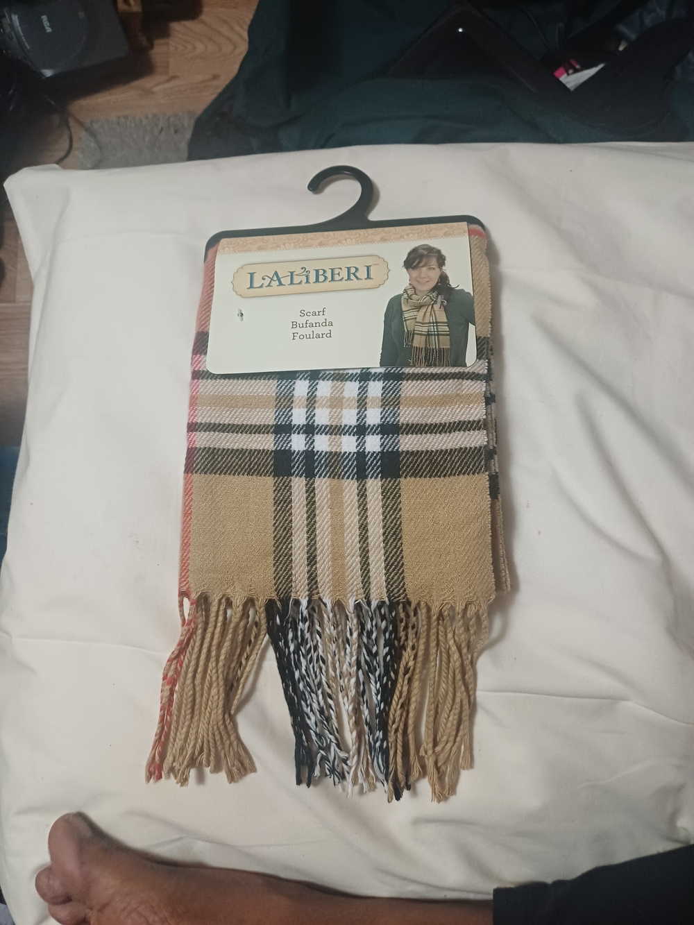 Laliberi Beige Plaid Fringe Scarf